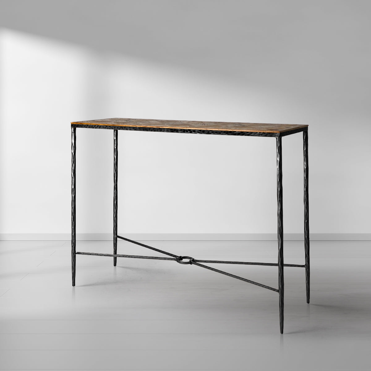 Hand-Forged Metal Frame Elm Wood Console Table