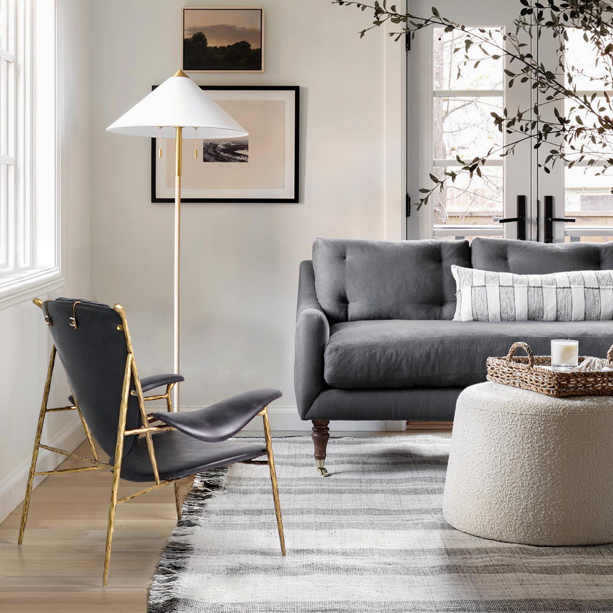 Hand-Forged Metal Enamel Wooden Plate Leather Armchair