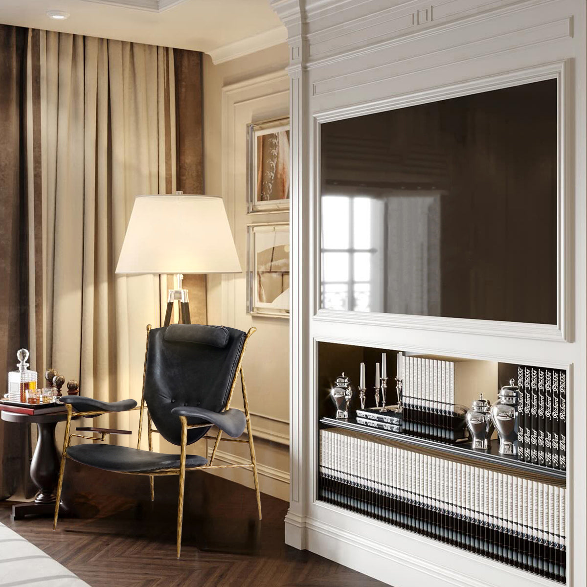 Hand-Forged Metal Enamel Wooden Plate Leather Armchair