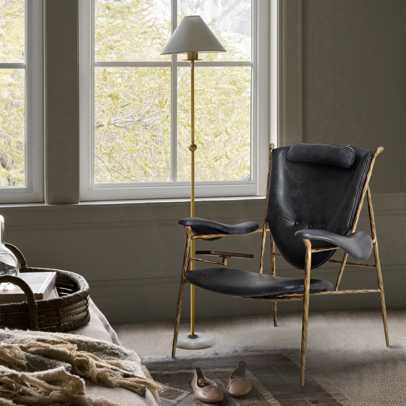 Hand-Forged Metal Enamel Wooden Plate Leather Armchair