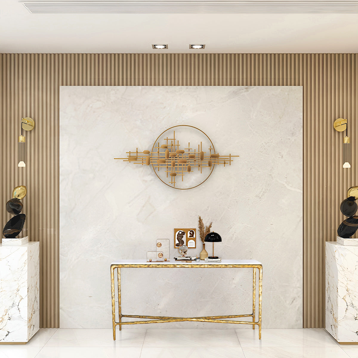 Hand-Forged Metal Rectangle Marble Console Table 60" 72"