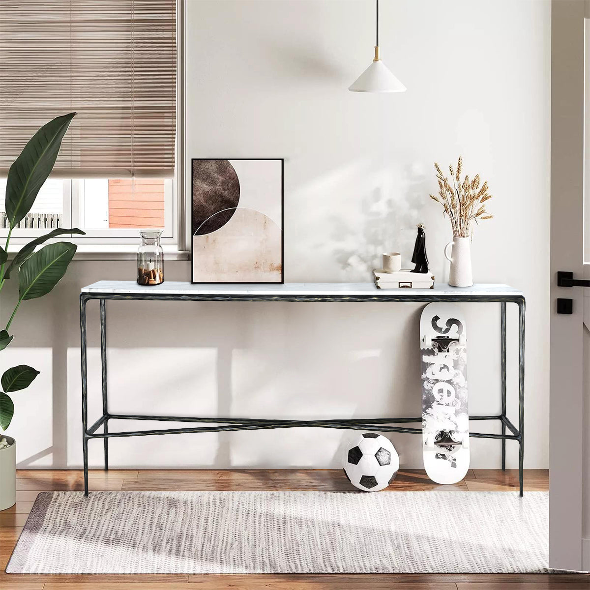 Hand-Forged Metal Rectangle Marble Console Table 60" 72"