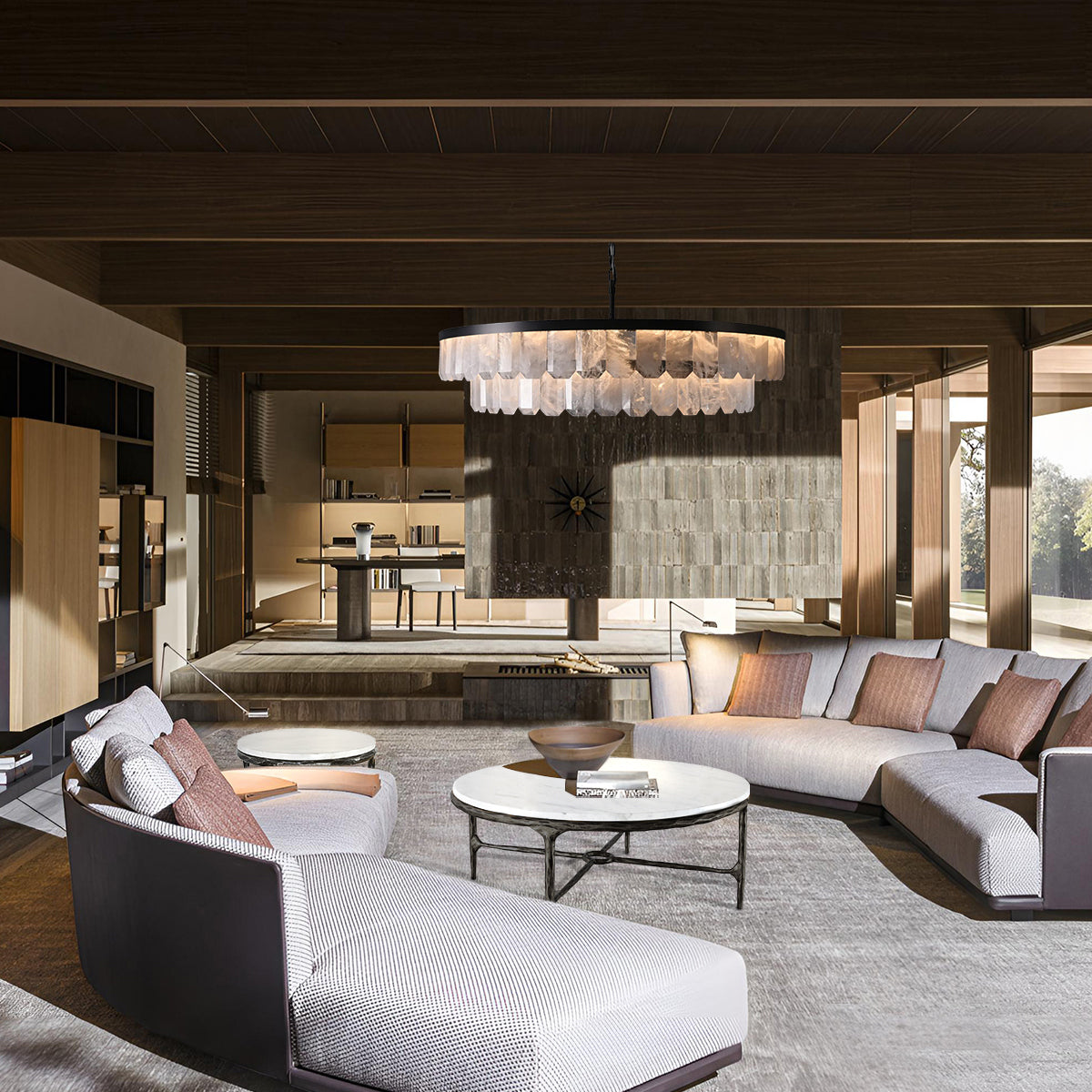 Hand-Forged Metal Marble Round Coffee Table 36" 55"