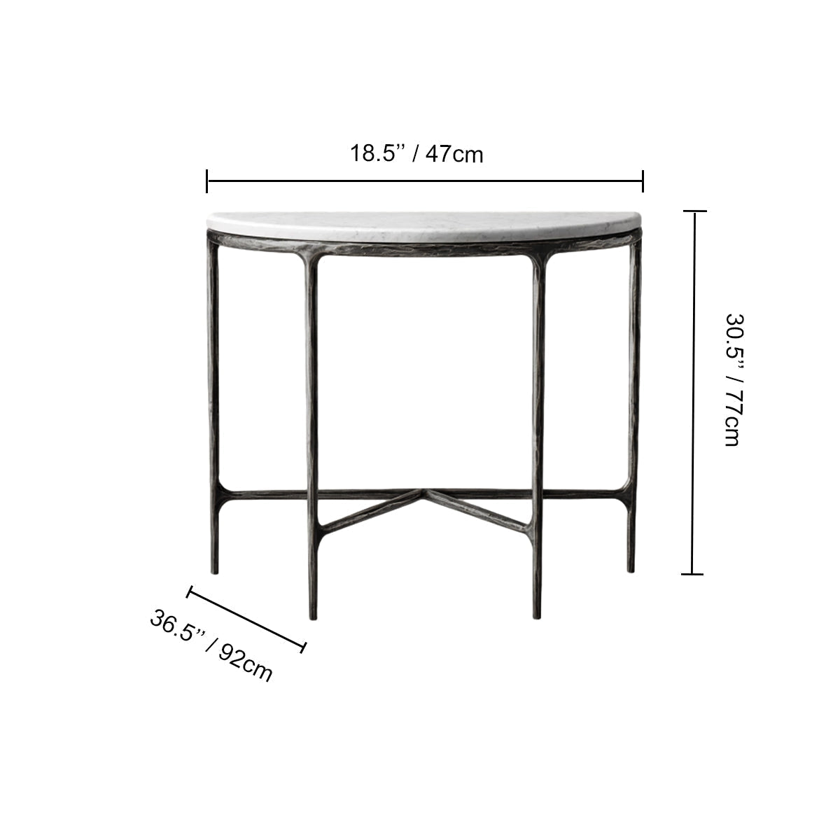 Hand-Forged Metal Semi-Circle Marble Console Table