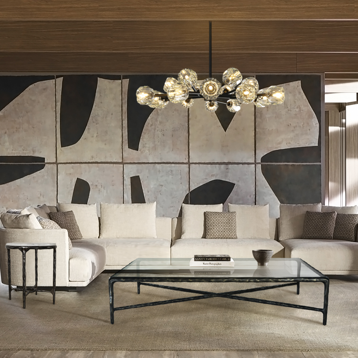 Hand-Forged Metal Rectangle Glass Coffee Table