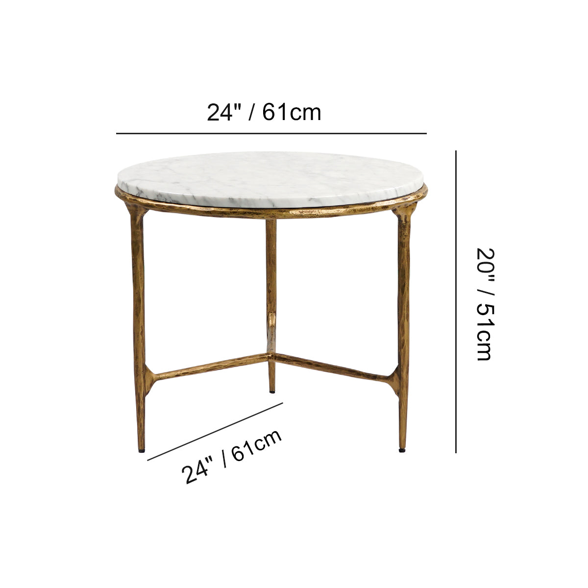 Hand-Forged Metal Marble Round Side Table 3 Leg 24"D