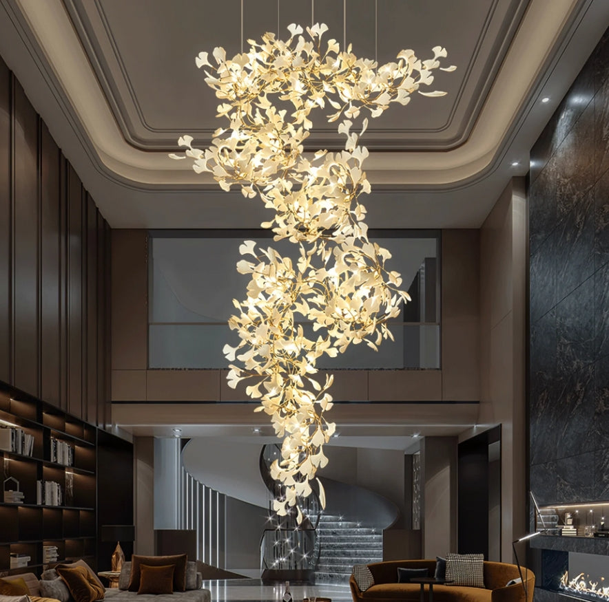 Ceramic Ginkgo B(Spiral) Branch Chandelier