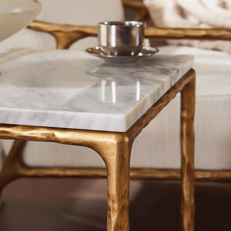 Hand-Forged Metal Rectangle Marble Coffee Table