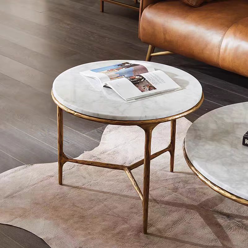 Hand-Forged Metal Marble Round Side Table 3 Leg 24"D