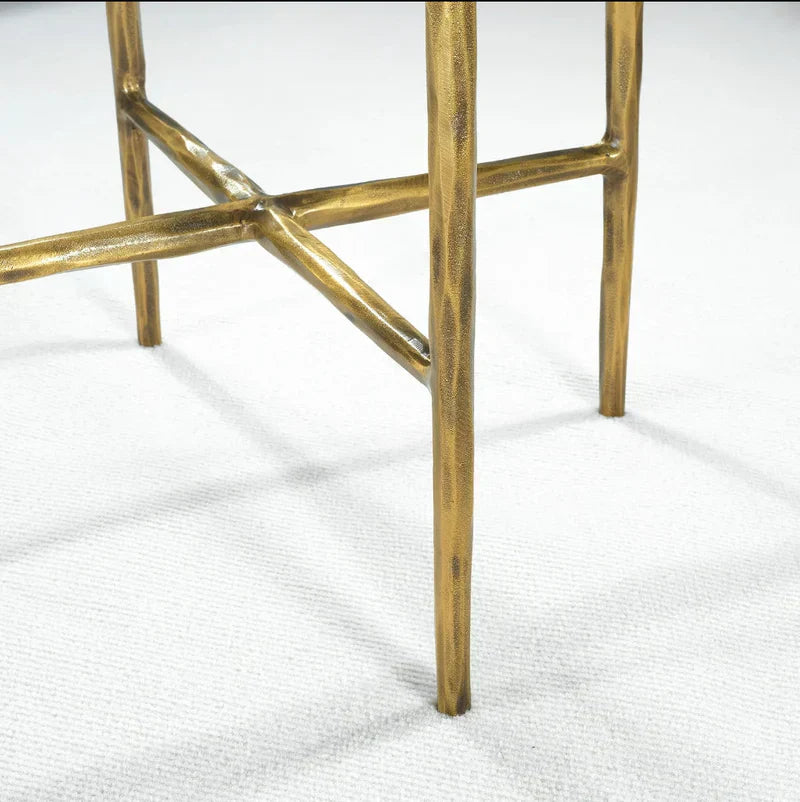 Hand-Forged Metal Glass Round Side Table 3 Leg 24"D