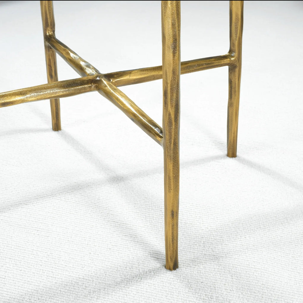 Hand-Forged Metal Glass Round Side Table 18" 22"