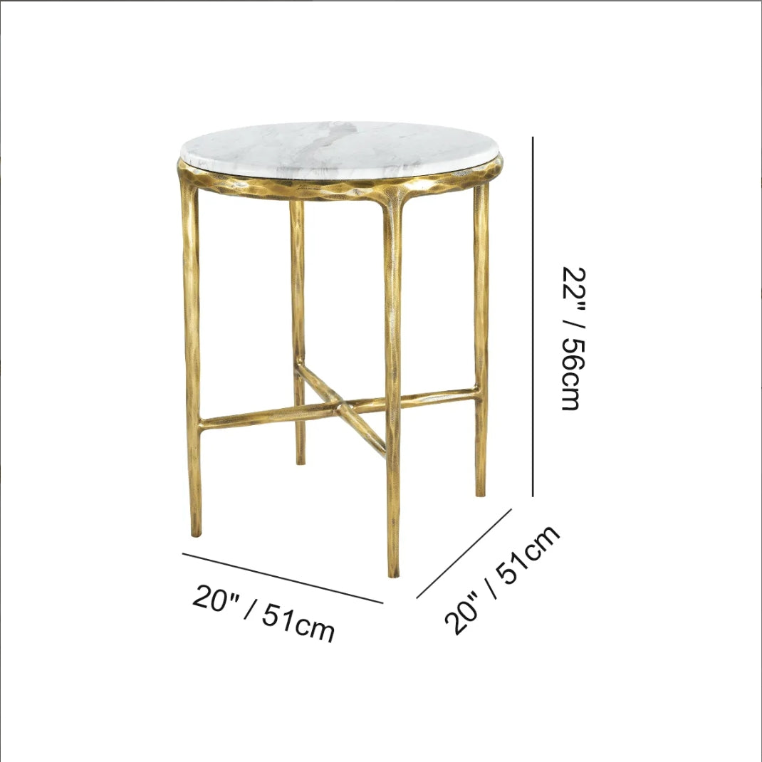 Hand-Forged Metal Round Marble Side Table 18" 22"