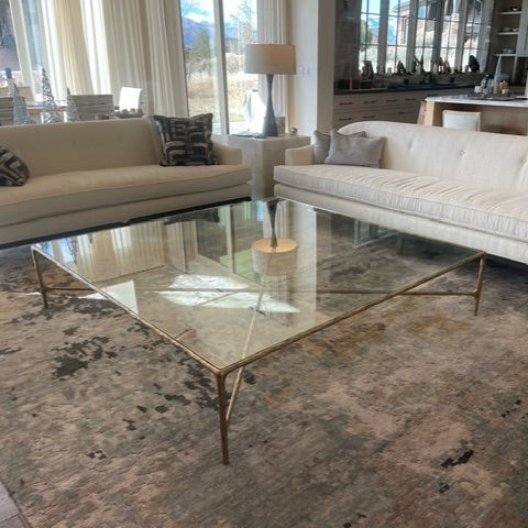Hand-Forged Metal Square Glass Coffee Table