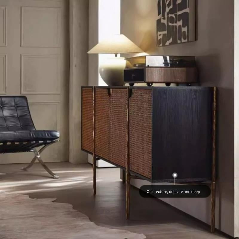 Hand-Forged Metal Frame Rattan 6-Drawer Side Cabinet