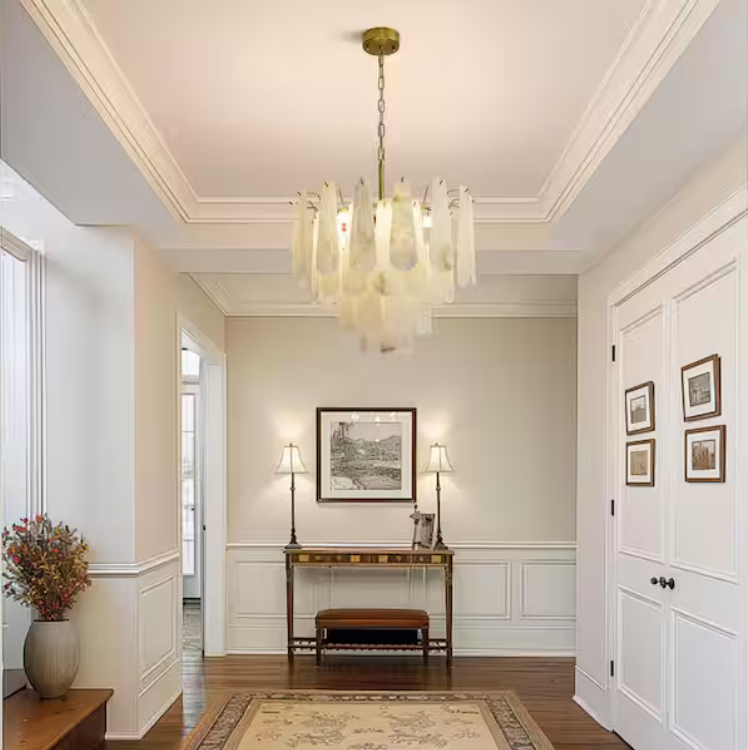 21.6 in. 6-Light Modern Round Alabaster Kitchen Island Chandelier, 4-Tier Luxury Large White Chandelier for Bedroom