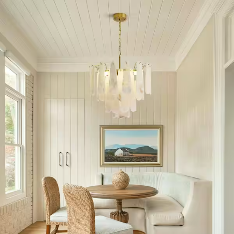 21.6 in. 6-Light Modern Round Alabaster Kitchen Island Chandelier, 4-Tier Luxury Large White Chandelier for Bedroom