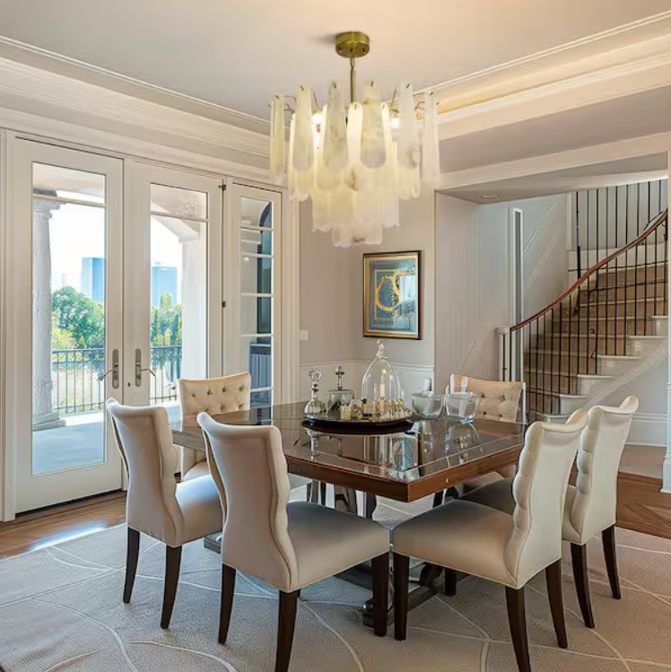 21.6 in. 6-Light Modern Round Alabaster Kitchen Island Chandelier, 4-Tier Luxury Large White Chandelier for Bedroom