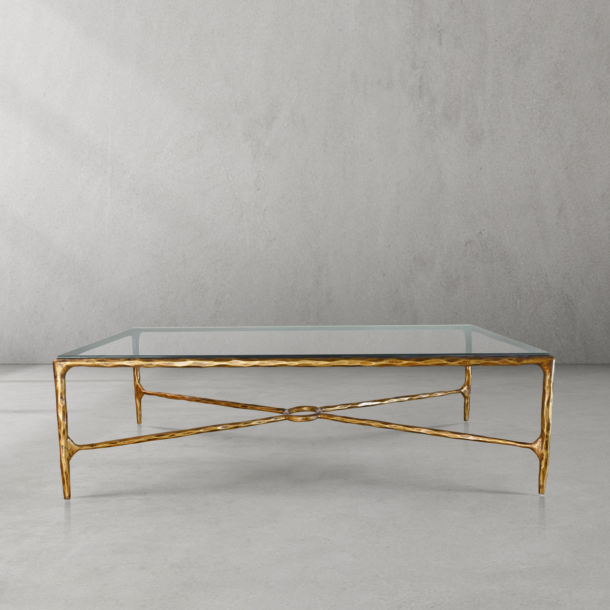 Hand-Forged Metal Rectangle Glass Coffee Table