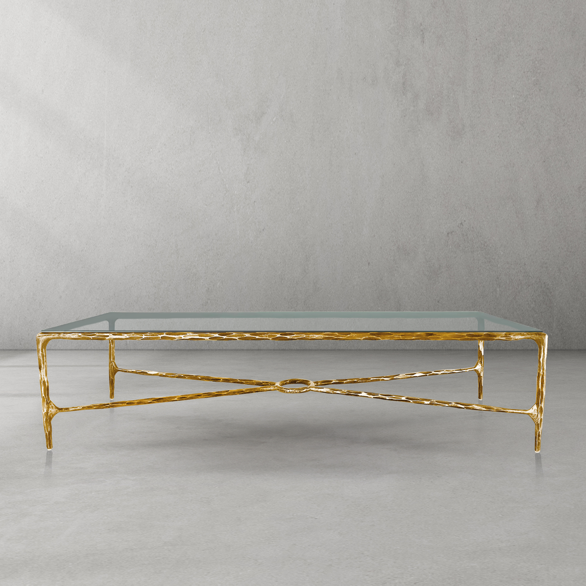 Hand-Forged Metal Rectangle Glass Coffee Table