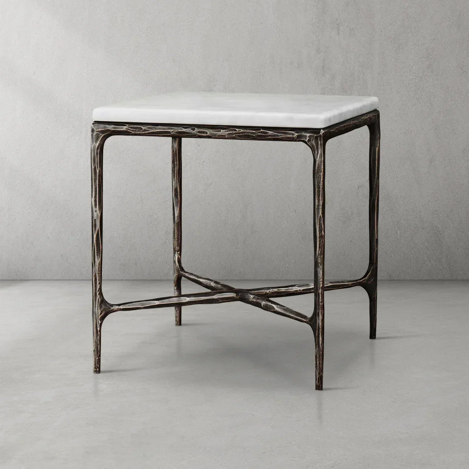 Hand-Forged Metal Marble Square Side Table 18" 22"