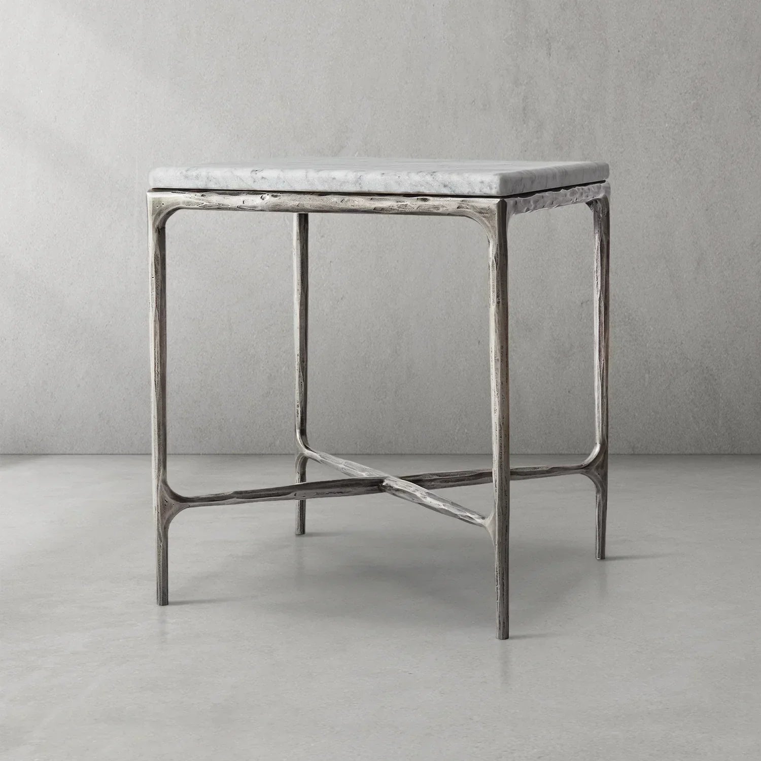 Hand-Forged Metal Marble Square Side Table 18" 22"