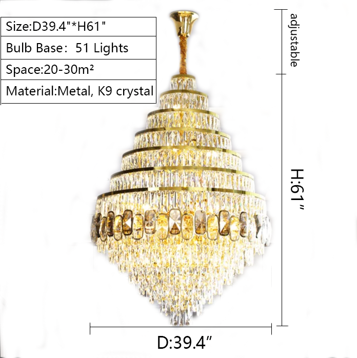 Honeycomb Shaped Ceiling Chandelier Extra Large Crystal Light Fixture For Foyer Staircase