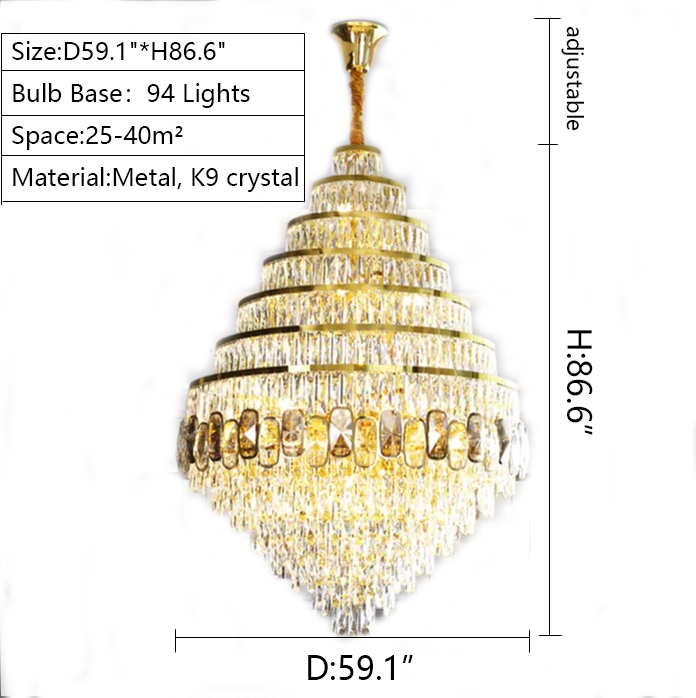 Honeycomb Shaped Ceiling Chandelier Extra Large Crystal Light Fixture For Foyer Staircase