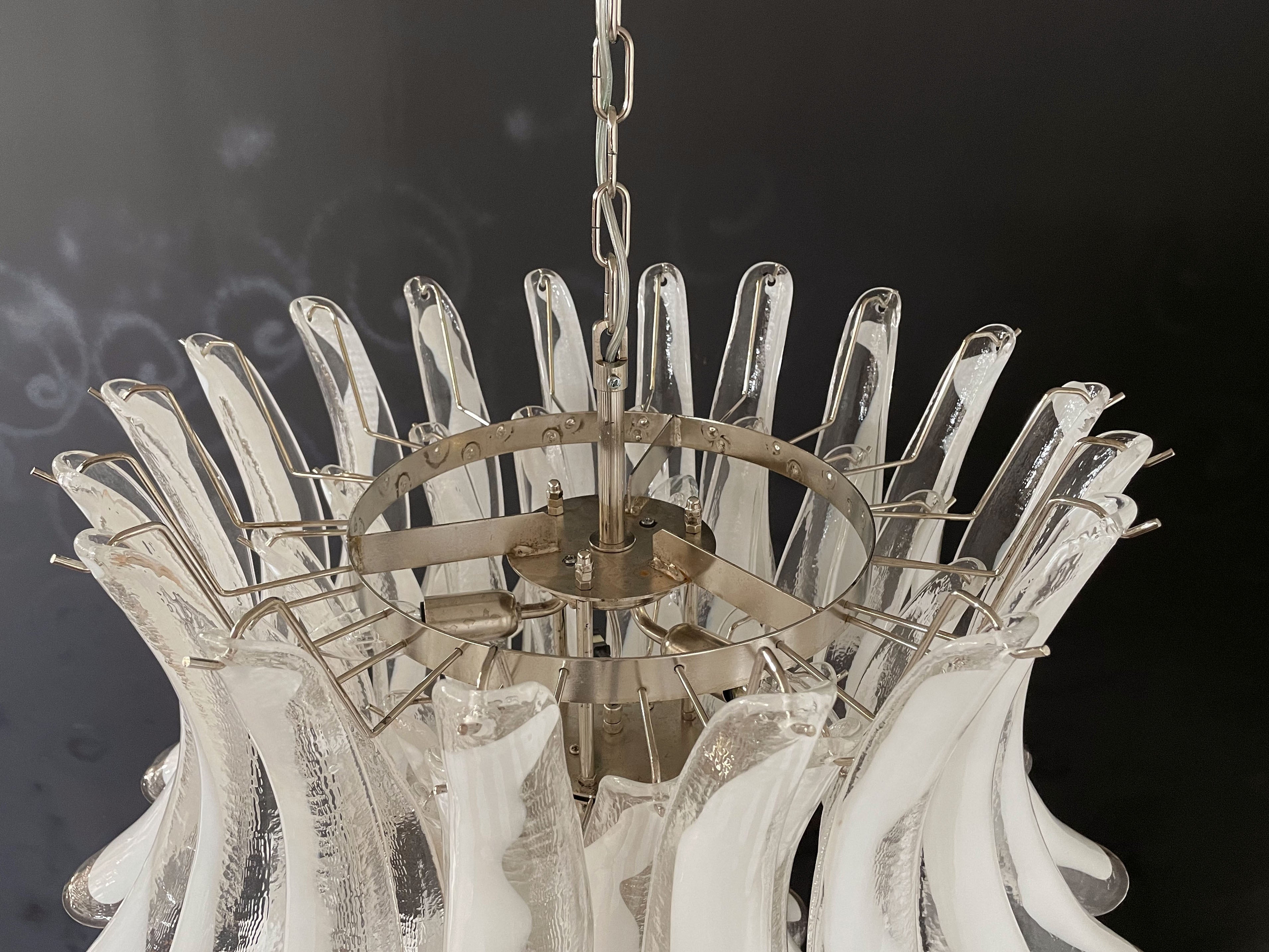 Murano Chandelier 52 Clear White Petal Glass