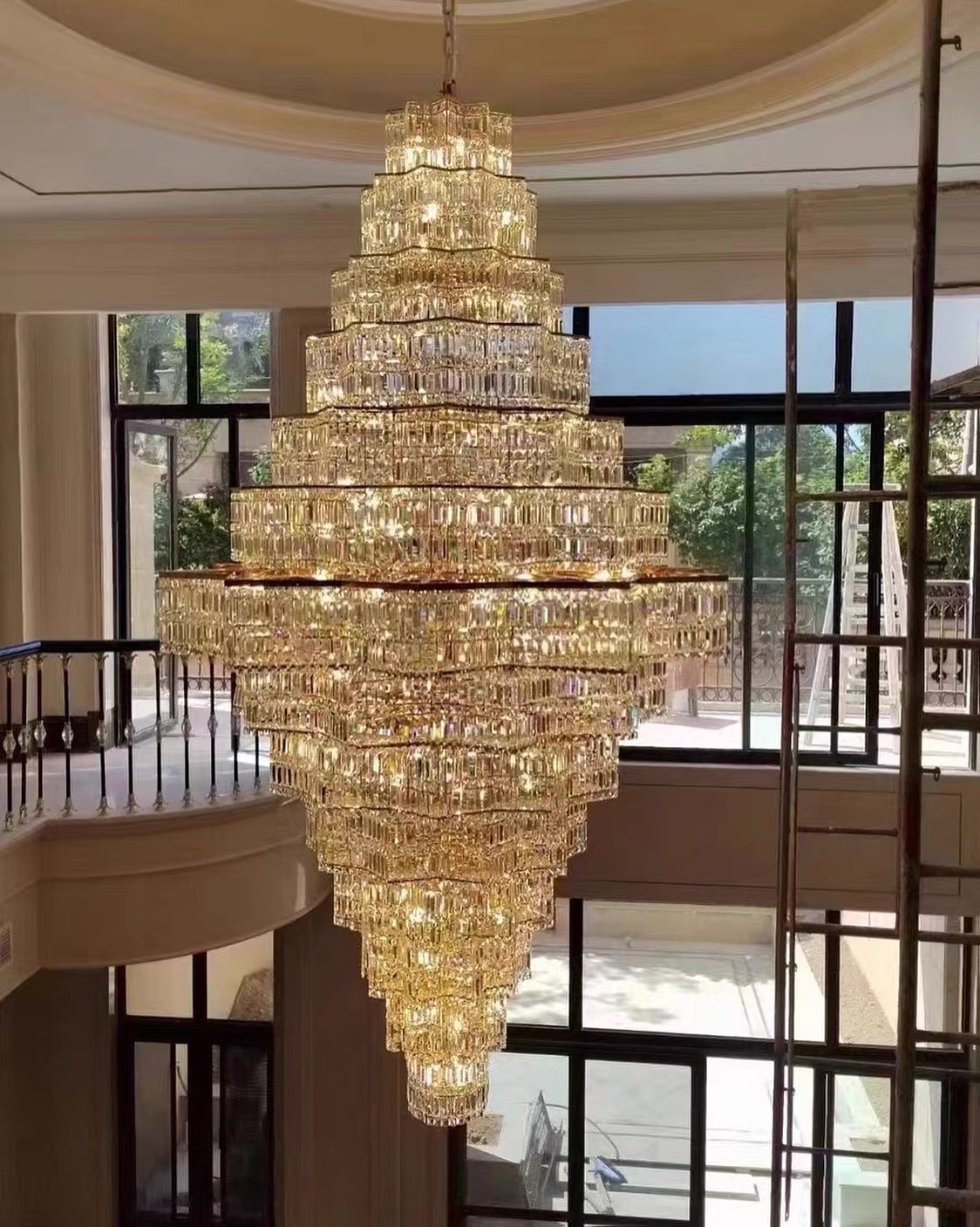 Extra Large Plaza Hall  Multi-Tier Crystal Chandelier Foyer Living Room Staircase Ceiling Lighting Fixture  In Chrome/ Silver Finish