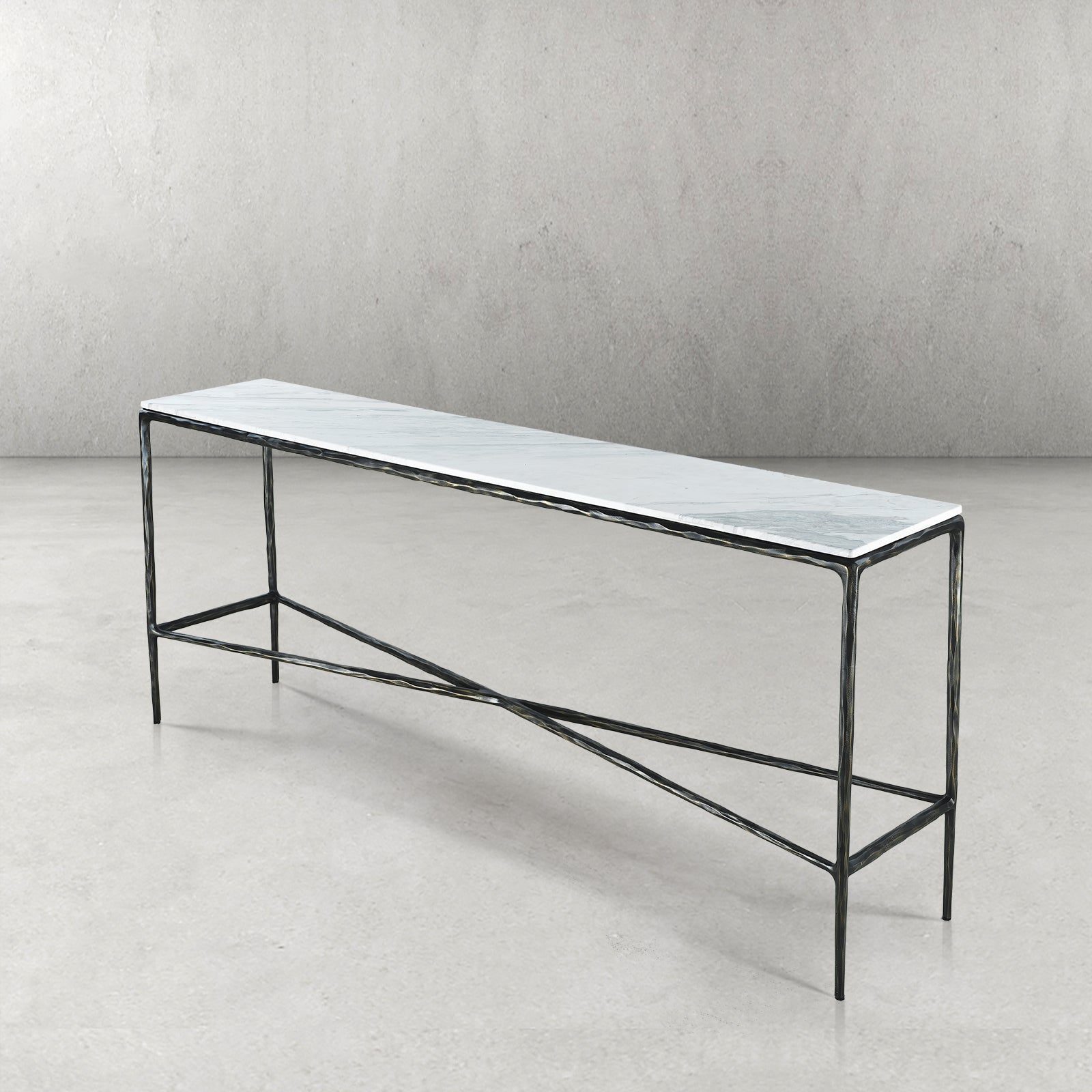 Hand-Forged Metal Rectangle Marble Console Table 60" 72"