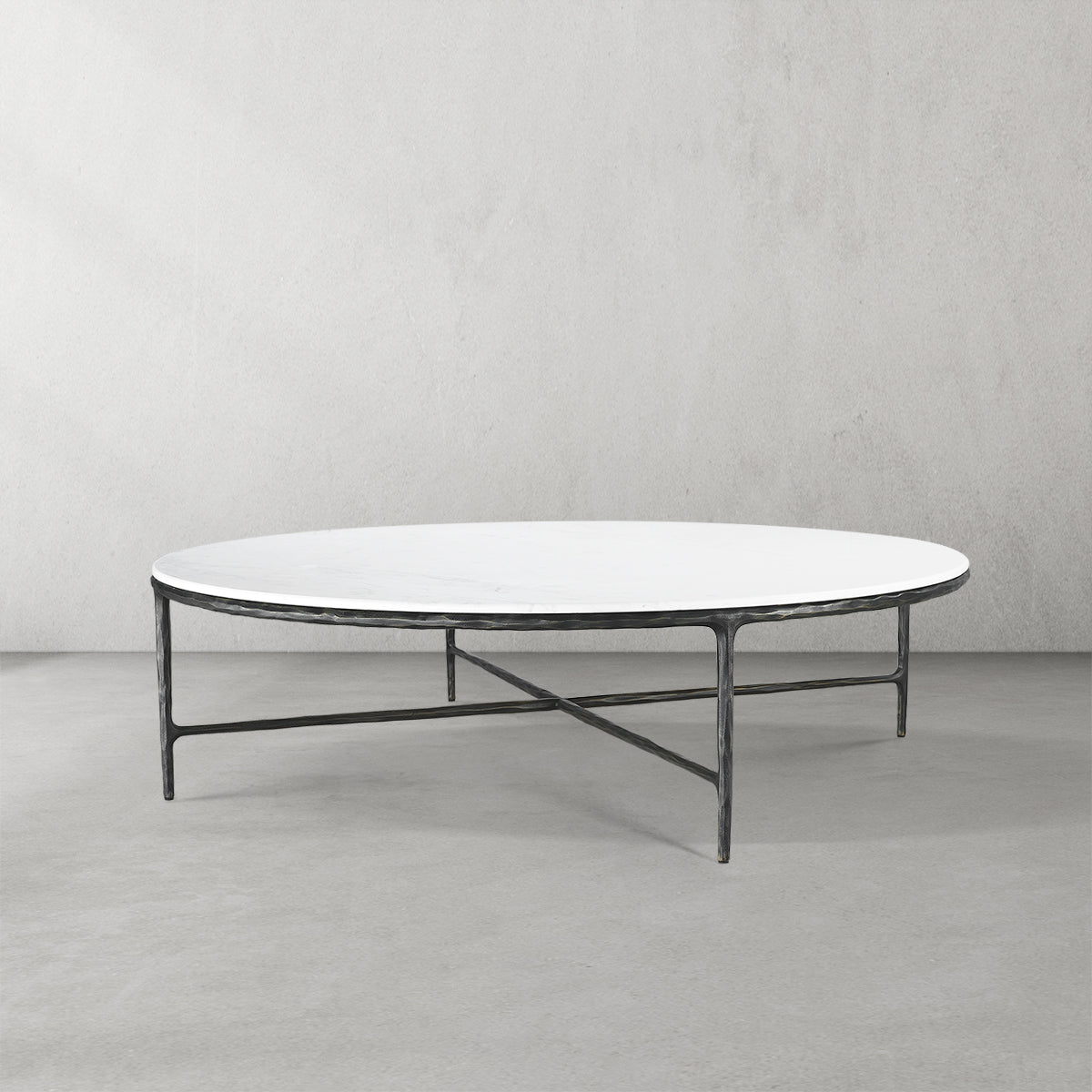 Hand-Forged Metal Marble Round Coffee Table 36" 55"