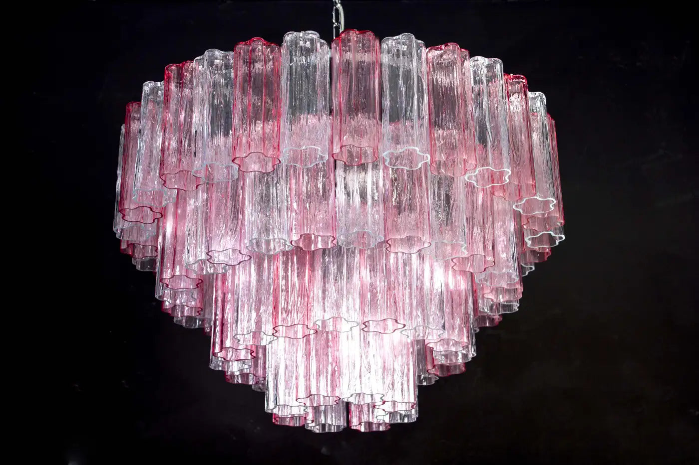 Pink and Ice Color Large Italian Murano Glass Tronchi Chandelier