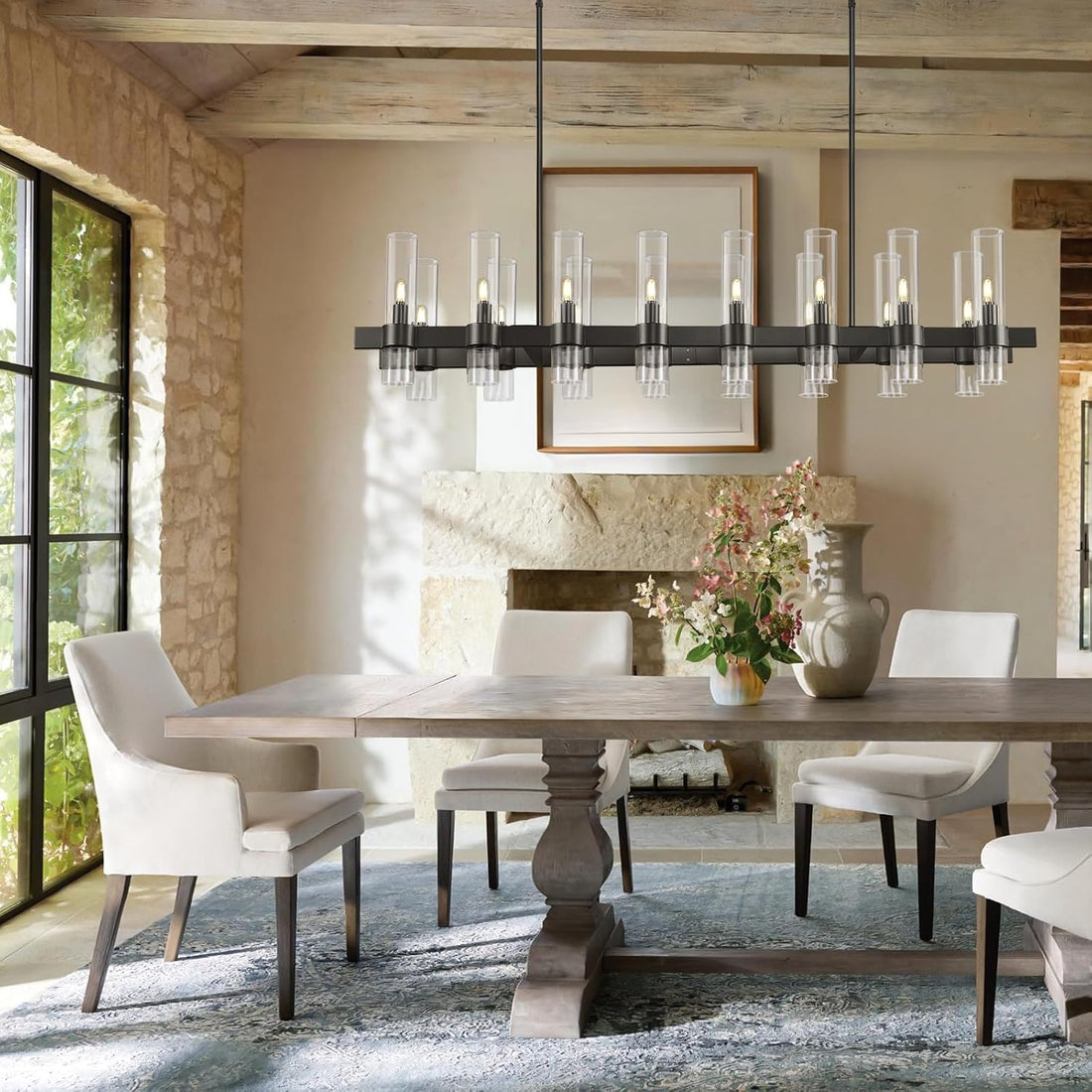 Modern Linear Chandelier for Dining Room, 54'' Rectangular Chandelier 16 Light