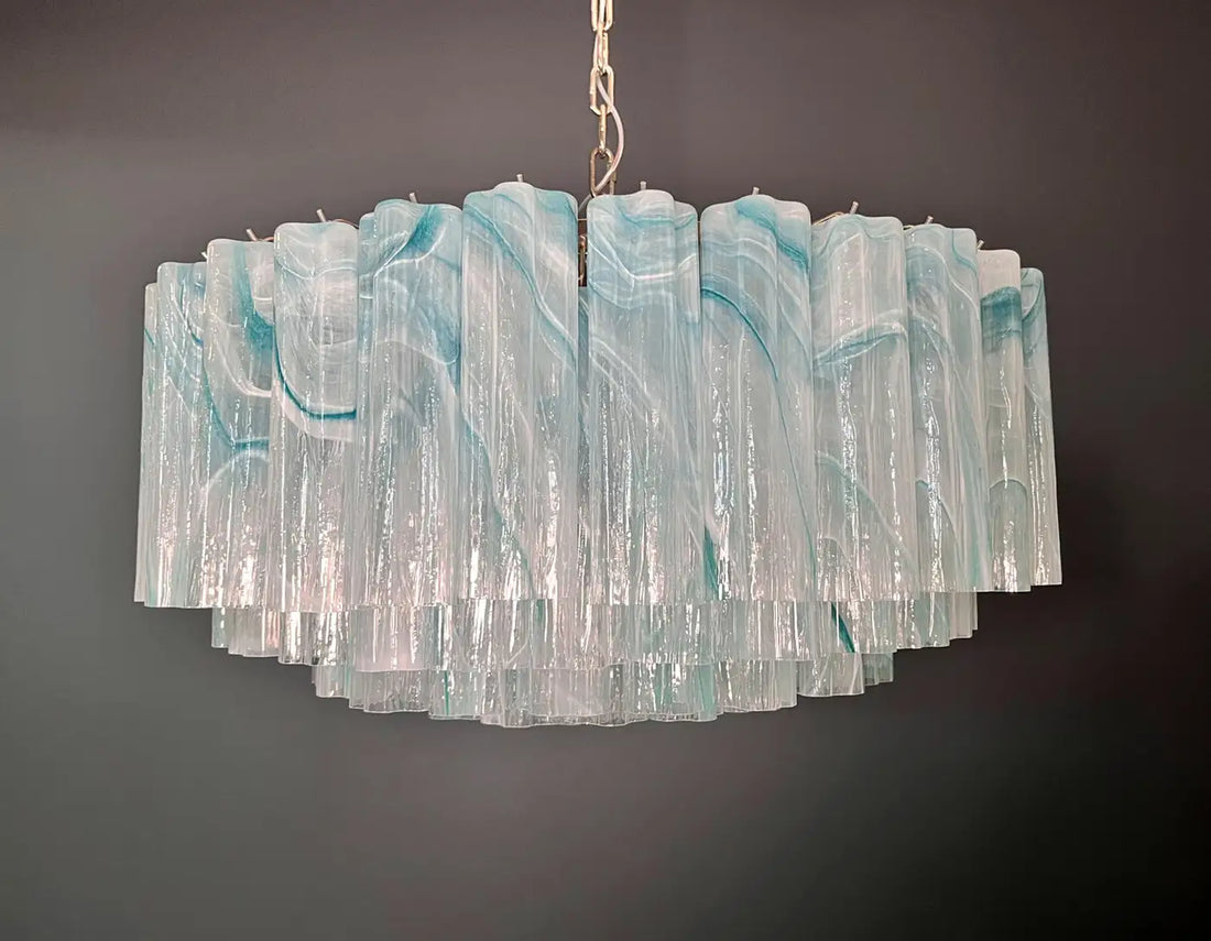 Large Murano glass Chandelier -101 blue alabaster glass tube