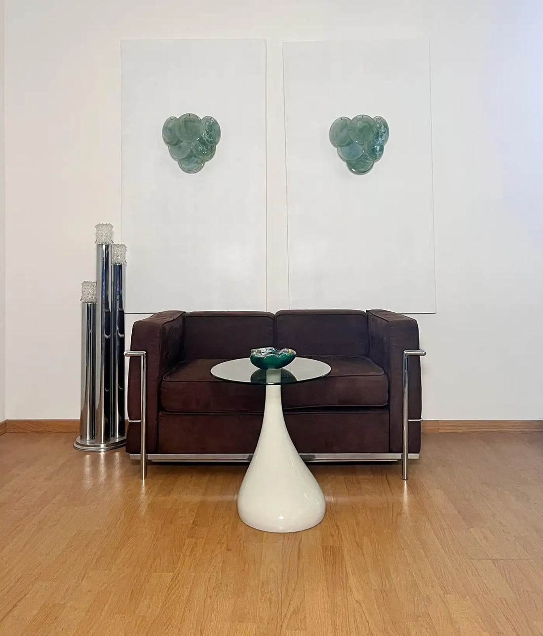 Pair of glass wall sconces - 6 alabaster green disks