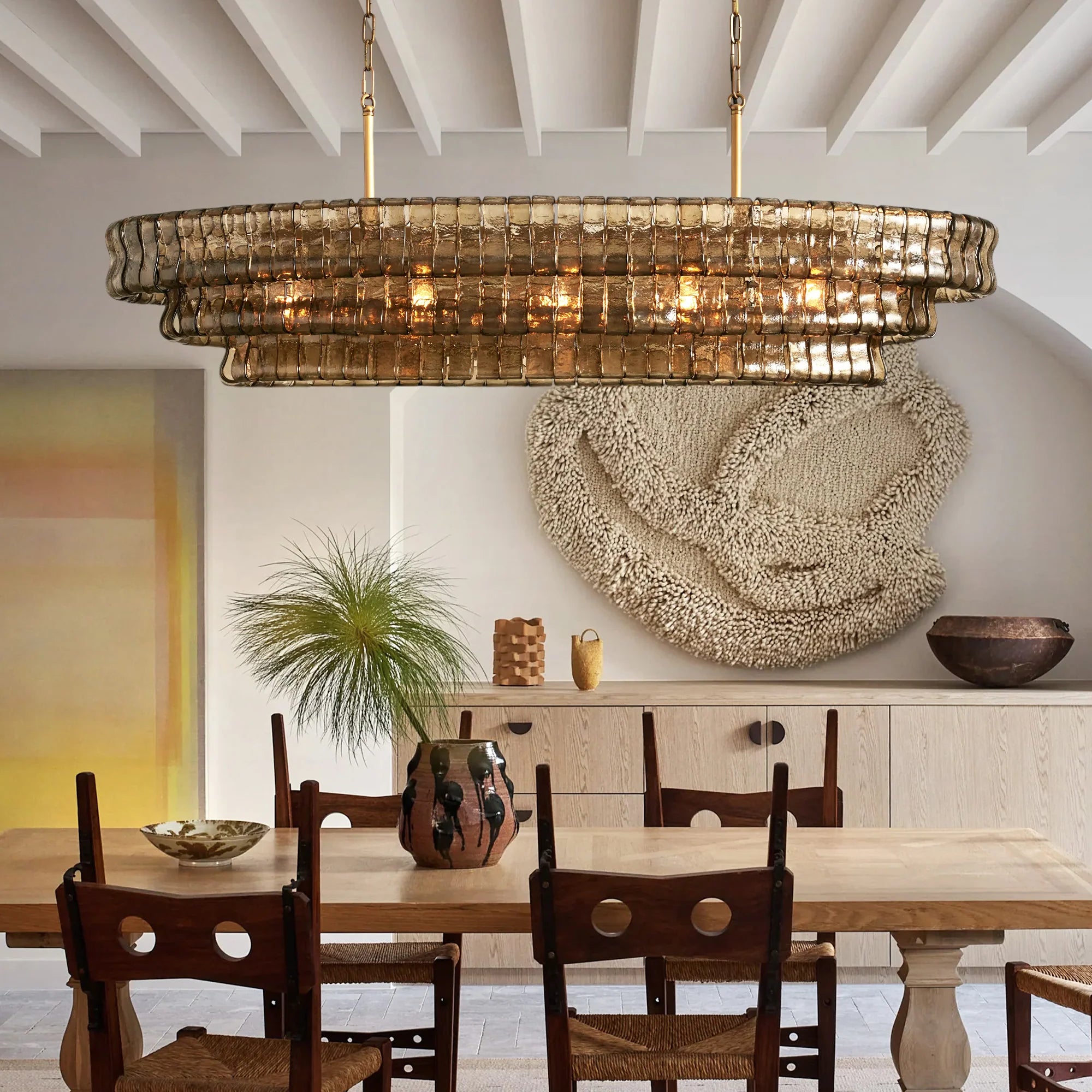 Amor Ghiaccio Glass Oval Chandelier 54"W/65"W