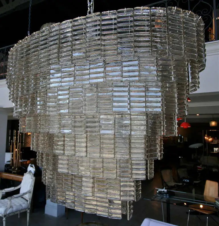 Large Tiered Oval Smoked Murano Glass Chandelier