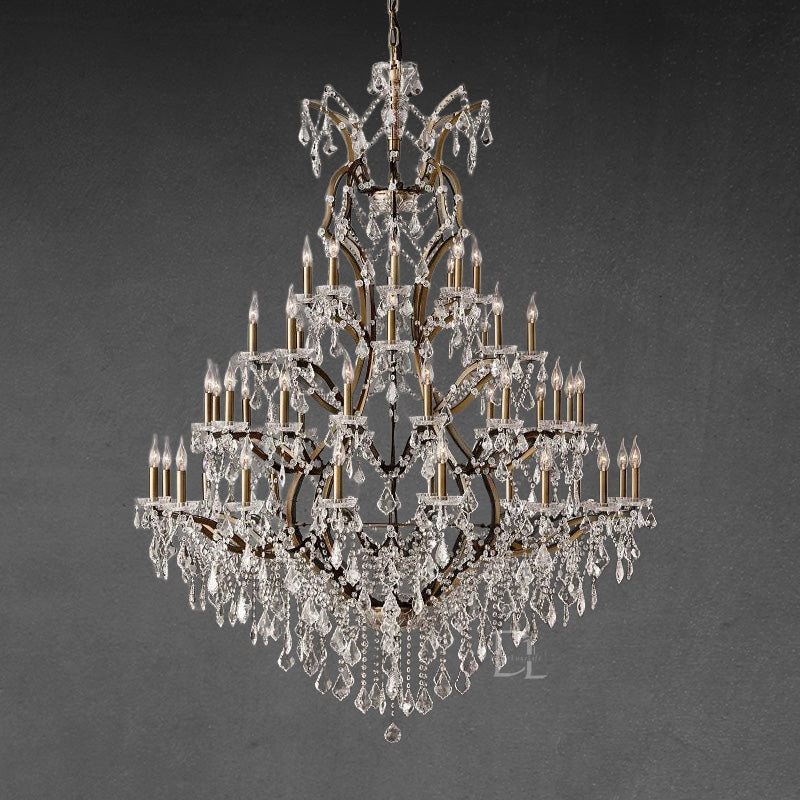 19th C. Rococo Iron & Crystal Round Chandelier 60"