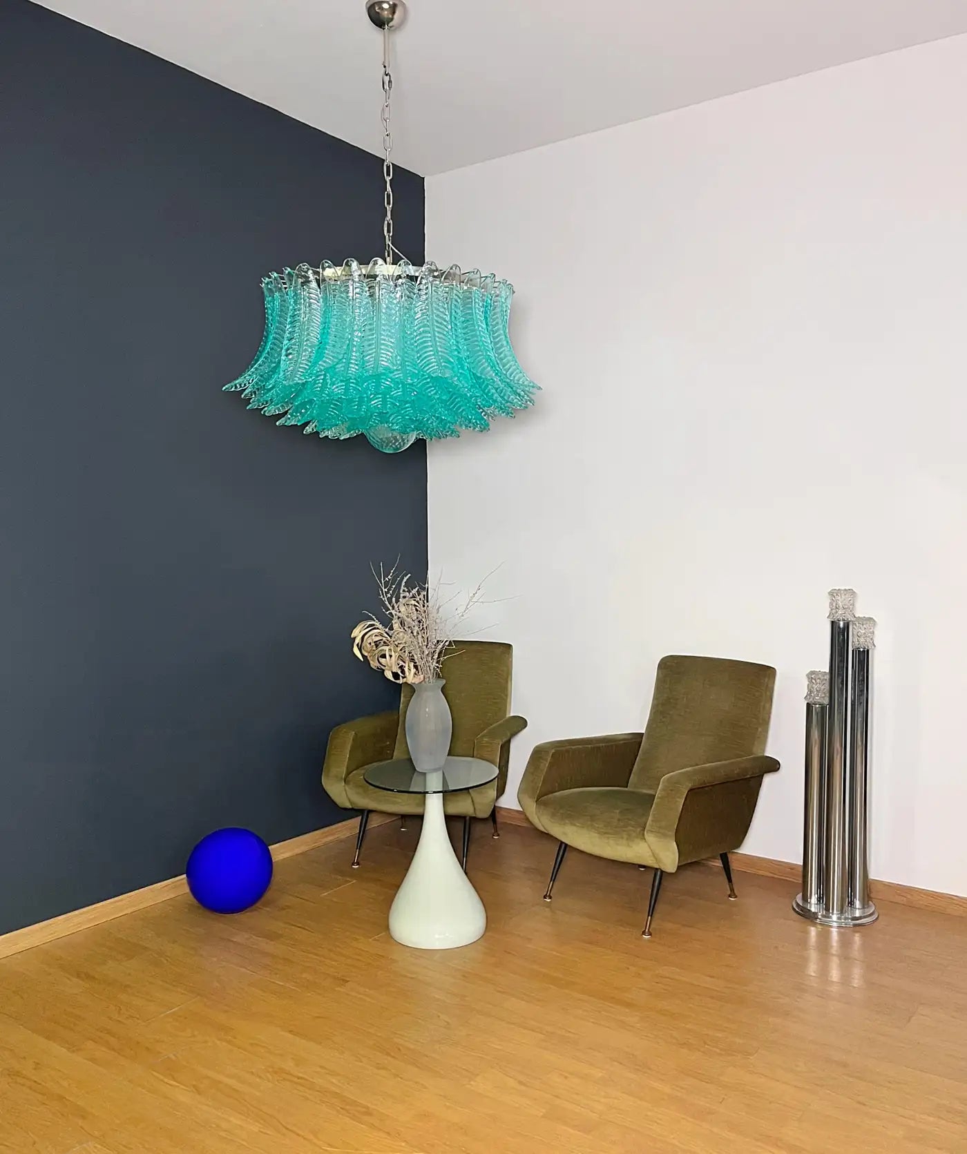 Large Murano glass Chandelier -100 turquoise Felci glasses