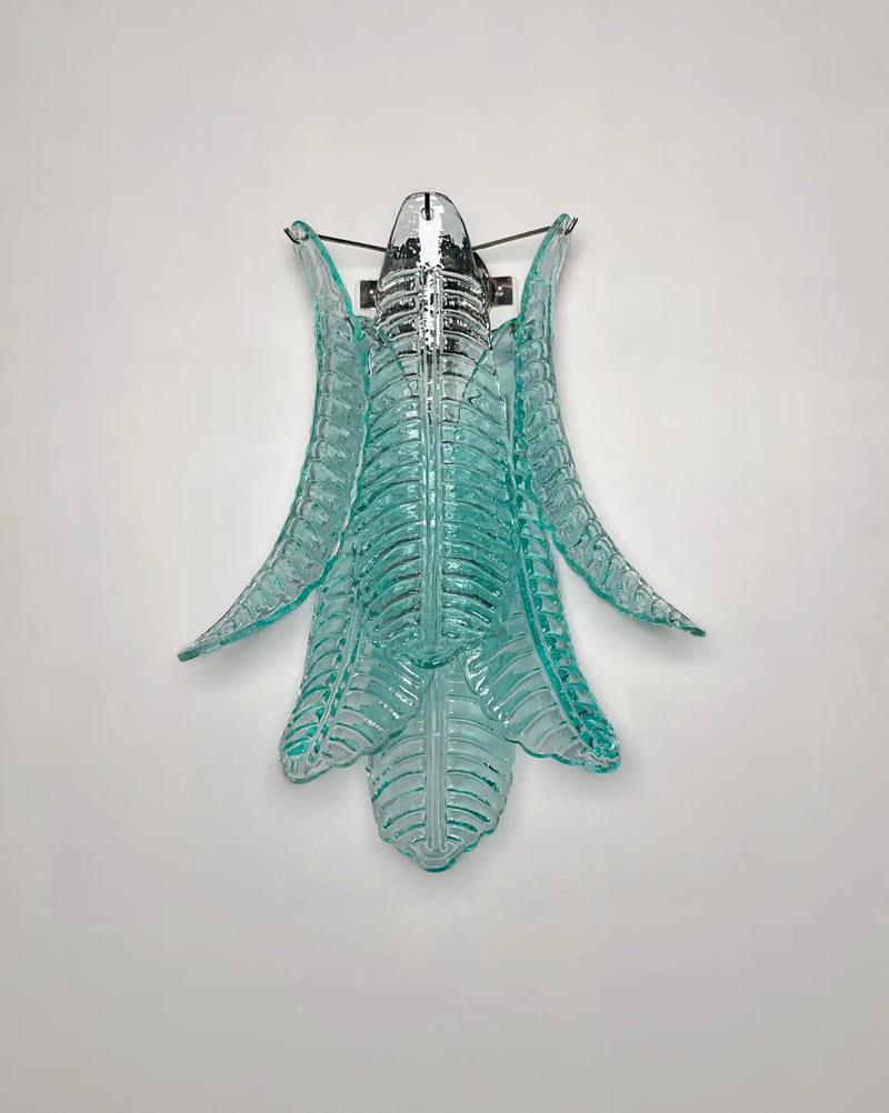 Pair of vintage Murano turquoise Felci Glass wall sconces