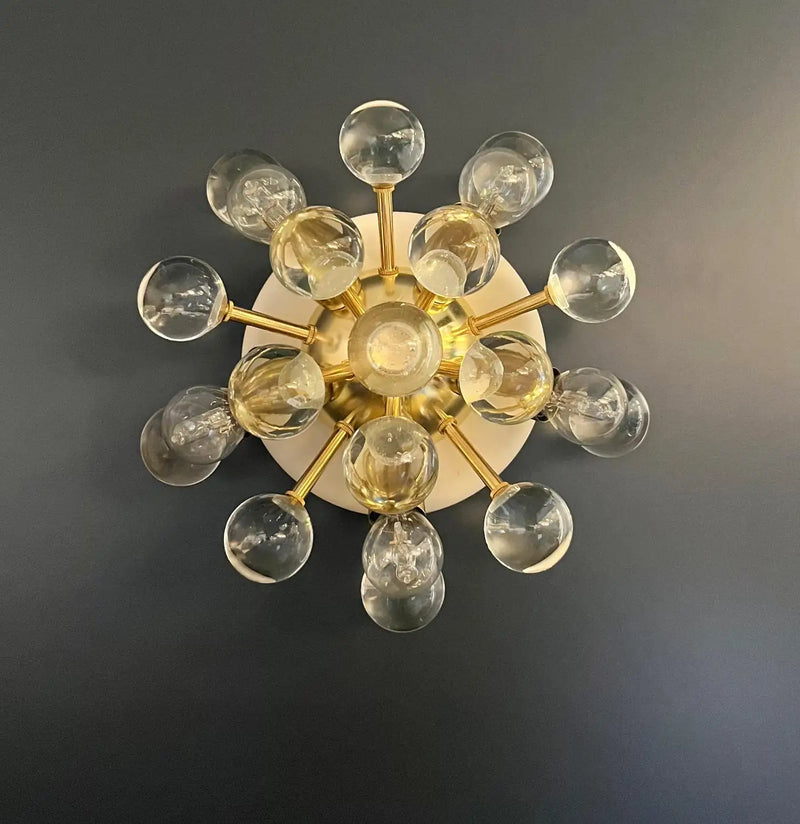 Pair of Murano brass sputnik wall sconces / ceiling lights