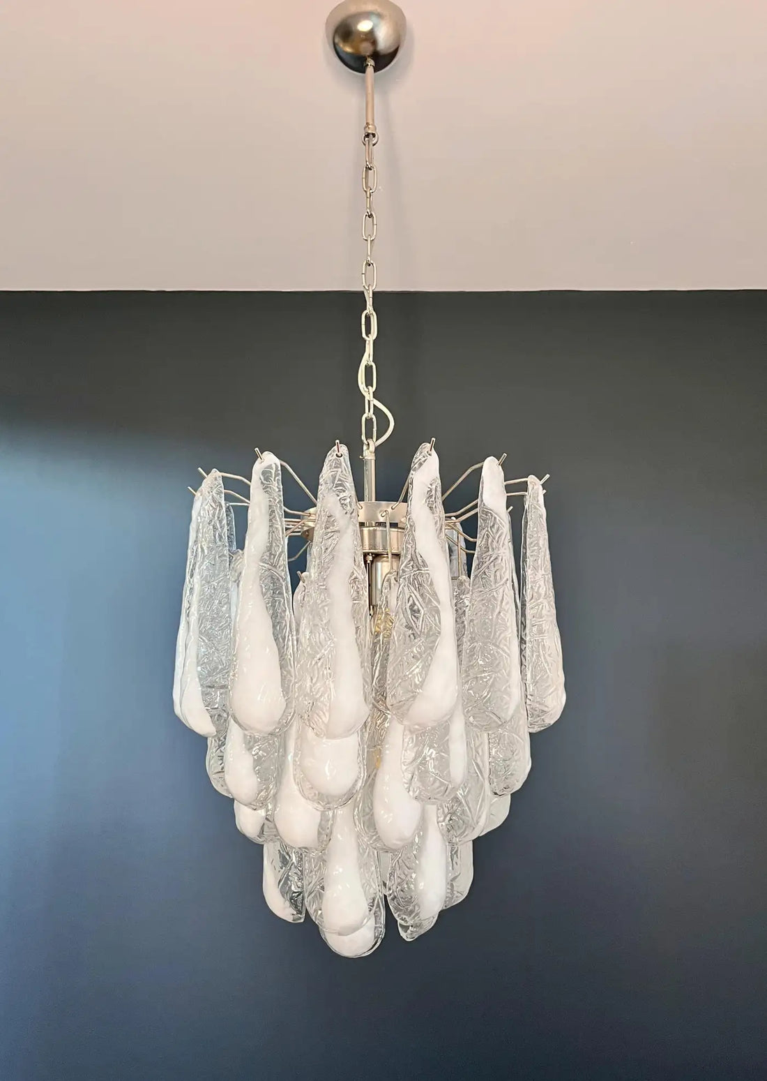 Italian Vintage Murano Chandelier 41 Glass lattimo Petals Drop