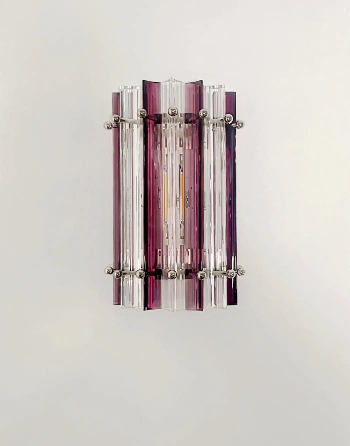 Pair of vintage Murano wall sconce – clear and amethyst triedri - Column model