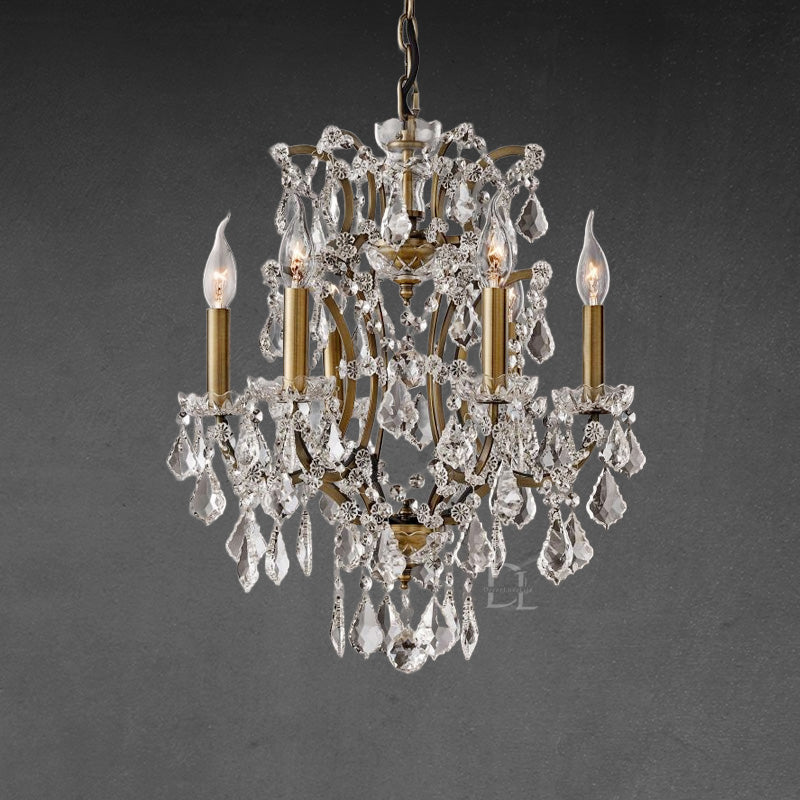 19th C. Rococo Iron & Crystal Round Chandelier 18"