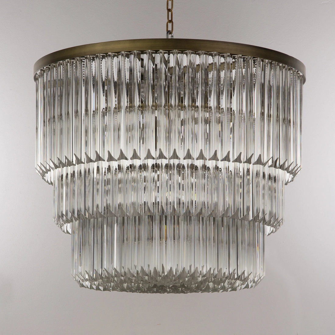 Large chandelier with Murano glass trihedrons inspired midcentury Italian design