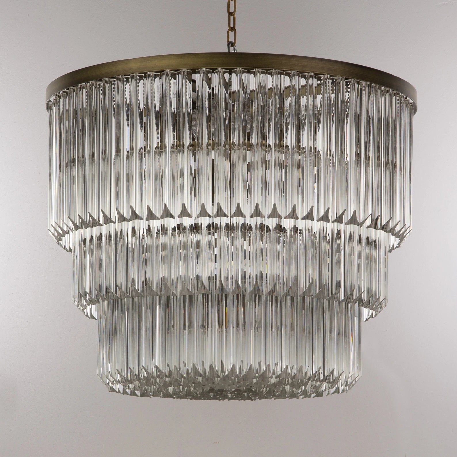 Large chandelier with Murano glass trihedrons inspired midcentury Italian design