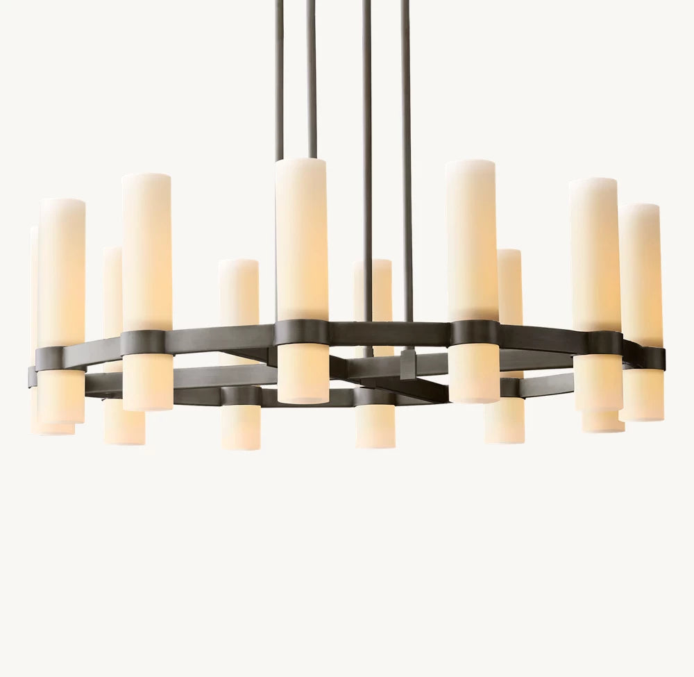 Ravele Milk Glass Round Chandelier 36"