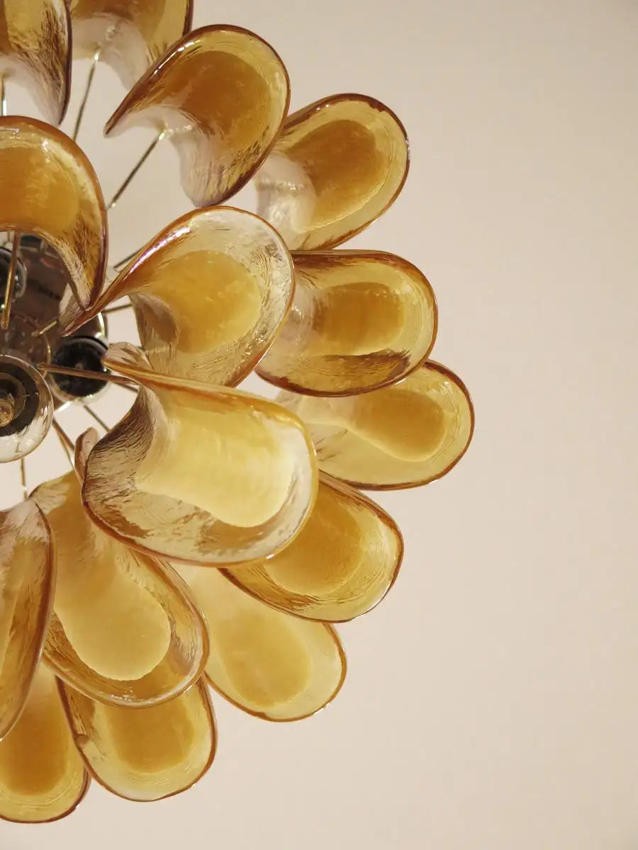Italian vintage Murano chandelier - 26 amber glass petals