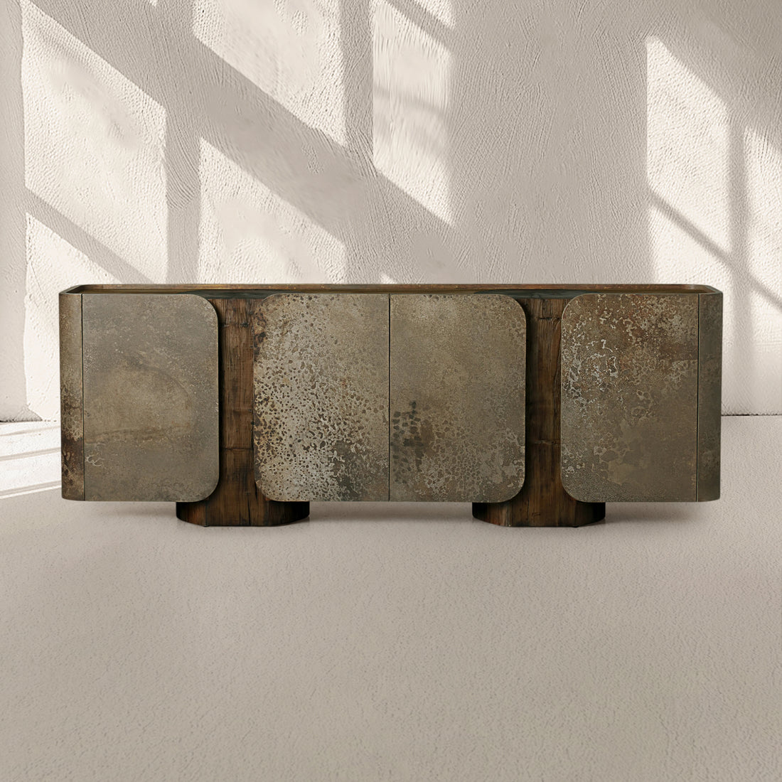 Alvaro Raw Wood Stumps Tabletop Sideboard Aluminum Buffet Table Living Room Entryways Cabinet