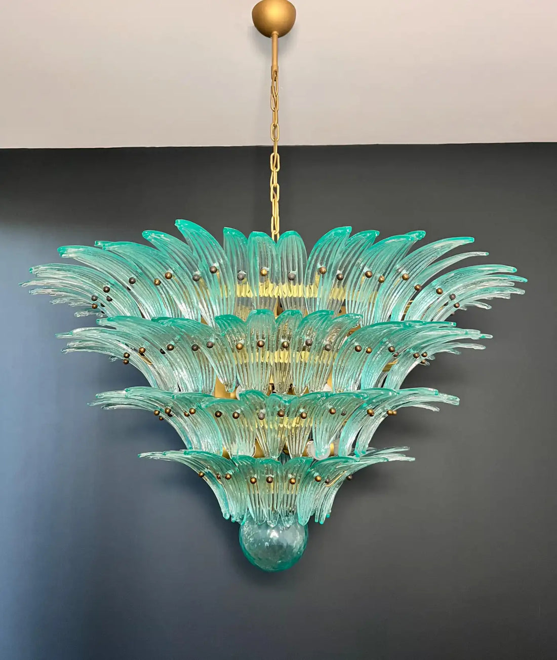 Palmette Ceiling Light - four levels, 160 turquoise glasses